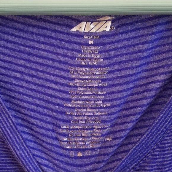 Avia Womens Blue Striped V-Neck Short Sleeve Top M Polyester & Rayon - Picture 2 of 4